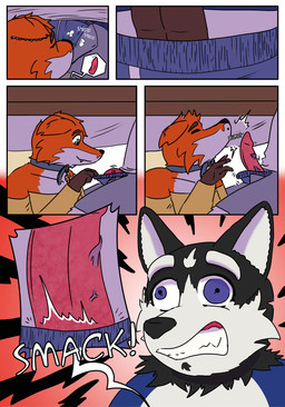 animal_genitalia animal_penis anthro big_penis biped canine_genitalia canine_penis clothed clothing cockslap collar dialogue duo erection genitals humor male male/male male_anthro penile penis romantic romantic_couple simple_background slap slice_of_life sniffing text vein veiny_penis sagilmito canid canine canis domestic_dog fox husky mammal nordic_sled_dog red_fox spitz true_fox absurd_res comic digital_media_(artwork) english_text hi_res