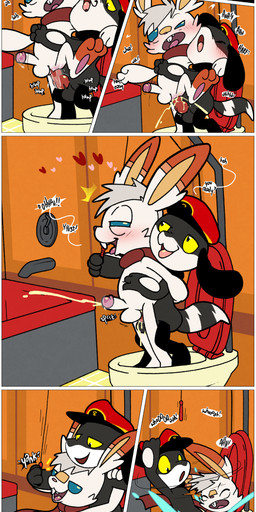 anal anal_penetration animal_genitalia animal_penis balls bathroom blush bodily_fluids body_in_toilet border canine_genitalia canine_penis clothing cum cum_inside cum_on_ground cum_while_penetrated cumming_while_penetrating dialogue duo ejaculation flush_(sound_effect) flush_vore flushed_down flushing_toilet frottage genital_fluids genitals hat hat_only headgear headgear_only headwear headwear_only heart_symbol humanoid_genitalia kissing knot knotted_penis making_out male male/male male_penetrated male_penetrating male_penetrating_male moan mostly_nude nude onomatopoeia penetration penile penis penises_touching sex sound_effects text toilet water white_border argon_vile nintendo pokemon fan_character garuu_(tooncat) generation_4_pokemon generation_8_pokemon pokemon_(species) riolu scorbunny absurd_res comic hi_res