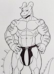 2_horns abs anthro biceps bulge horn male muscular muscular_anthro muscular_male pecs solo spikes spikes_(anatomy) striped_body stripes tail cleiarkent mythology malzel_(kojimafire) dragon mythological_creature mythological_scalie scalie hi_res