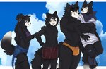 annoyed anthro arms_around_torso athletic athletic_anthro athletic_male band-aid band-aid_on_leg bandage black_body black_fur black_hair bracelet bulge clothed clothing crotch_lines dipstick_tail ear_piercing ear_ring embarrassed eyewear eyewear_on_head facial_hair family female footwear fur grabbing_another group hair hair_bun holding_another hoop_ear_ring jewelry kerchief long_hair male markings mole_(marking) muscular muscular_male neckerchief neckwear one-piece_swimsuit open_mouth pattern_clothing piercing playful pubes ring_piercing sky_background slicked_back_hair slim_female slim_male smile socks soft_abs striped_clothing stripes sunglasses sunglasses_on_head swimming_trunks swimwear tail tail_markings tan_body tan_fur tears_of_embarrassment teasing toeless_footwear toeless_socks topless topless_anthro topless_male v-cut ventral_groove waist_wrap wet wet_body wet_clothing wet_fur wet_hair cerberussenn leon_sweeto_(cerberussenn) liz_sweeto_(cerberussenn) luan_sweeto_(cerberussenn) lucky_sweeto_(cerberussenn) animal_humanoid canid canid_humanoid canine canine_humanoid canis humanoid mammal mammal_humanoid wolf wolf_humanoid absurd_res hi_res brother_(lore) brother_and_sister_(lore) brothers_(lore) sibling_(lore) sister_(lore)