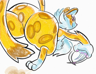 anthro big_butt butt chest_tuft claws countershading dipstick_tail feet female long_claws looking_at_viewer looking_back markings multicolored_body smile soles solo spots tail tail_markings thick_thighs tuft wide_hips nondelismell kirby_(series) kirby_and_the_forgotten_land nintendo clawroline felid leopard mammal pantherine hi_res