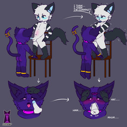 3_eyes anthro belly_blush black_body black_fur blue_eyes blush blush_lines bodily_fluids body_blush chair collar cum cum_in_mouth cum_inside dialogue duo fur furniture genital_fluids male male/male milo_(miloowo) multi_eye pink_eyes psycho_(rfrost) purple_body purple_fur ring text white_body white_fur young rfrostp domestic_cat felid feline felis mammal 1:1 black_and_white comic digital_drawing_(artwork) digital_media_(artwork) english_text hi_res monochrome
