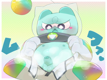 anthro balls biped blue_body blush blush_stickers chibi clothed clothed_anthro clothed_male clothing conjoined_eyes diamond_pupils foreskin front_view genitals glans humanoid_genitalia humanoid_penis low-angle_view male male_anthro monotone_body nipples open_suit partially_clothed partially_retracted_foreskin penis solo spacesuit beageiso yu-gi-oh! yummy_snatchy duel_monster 2026 4:3 digital_drawing_(artwork) digital_media_(artwork) hi_res shaded soft_shading