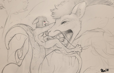 ambiguous_gender anthro bodily_fluids cheek_tuft cunnilingus duo ears_back facial_tuft fangs female glistening glistening_eyes glistening_hair glistening_tongue hair narrowed_eyes nude oral pivoted_ears saliva saliva_on_tongue saliva_string sex simple_background size_difference spread_legs spreading teeth tongue tongue_out tuft vaginal conditional_dnp kiva~ mythology dragon mythological_creature mythological_scalie scalie 2021 dated signature spot_color