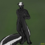 animal_genitalia anthro balls biped fully_sheathed genitals green_background male merging nude sheath simple_background solo standing unstableimagination mammal mephitid skunk 1:1