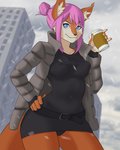 anthro beverage clothing female hair jacket snow solo topwear zanzagen lunora mammal rodent sciurid 4:5 hi_res