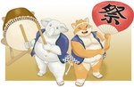 accessory anthro belly clothing drum drumming_stick duo footwear happi_(clothing) headband kemono male moobs musical_instrument navel nipples overweight overweight_male paper_fan percussion_instrument percussion_mallet proboscis_(anatomy) sandals shoes trunk trunk_(anatomy) tusks timaki_z tamacolle hizen_(tamacolle) musashi_(tamacolle) canid canine canis domestic_dog elephant elephantid mammal proboscidean absurd_res hi_res