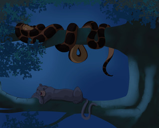ambiguous_gender ambiguous_prey animated_gif black_body black_fur black_spots brown_body eyes_closed feral feral_pred forest forked_tongue fur group jungle male plant sleeping soft_vore spots tail tail_motion tail_sway tongue tongue_out tree treetop trio vore strykertv the_jungle_book bagheera_(jungle_book) kaa_(jungle_book) felid mammal pantherine reptile scalie snake animated hi_res short_playtime