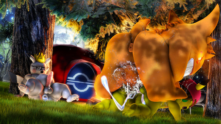 3_toes 4_fingers 5_fingers after_orgasm alternative_fashion anthro anthrofied balls big_balls big_butt big_penis blonde_hair bodily_fluids brown_hair butt camping camping_tent clothing cum cum_inflation cum_inside ejaculation emo erection evil_grin eye_scar eyewear facial_scar feet fingers forest fur genital_fluids genitals glasses glowing glowing_body grass group hair hat hat_only headgear headgear_only headwear headwear_only huge_balls huge_penis inflation leaf light male male/male moon mostly_nude musclegut muscular night orange_body orange_fur orange_sclera penis pink_penis plant questionable_consent rough_sex scar sex sharp_teeth smile tan_body teeth thick_thighs tired toes tree tree_trunk trio yellow_body moonwulf nintendo pokemon fan_character kozmar generation_1_pokemon gengar pikachu pokemon_(species) 16:9 2025 3d_(artwork) 4k absurd_res digital_media_(artwork) hi_res source_filmmaker_(artwork) widescreen