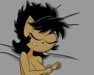 anthro areola bed bite biting_lip biting_own_lip black_hair black_nose breasts eyes_closed female furniture hair lying medium_breasts nude on_bed on_side pink_areola self_bite sleeping tan_body kitty20spykat nickelodeon t.u.f.f._puppy kitty_katswell domestic_cat felid feline felis mammal 5:4 hi_res