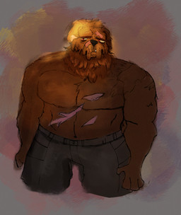 alternate_universe anthro bottomwear brown_body clothed clothing fish_the_zombie fluffy fluffy_tail grumpy male muscular muscular_male once_upon_a_witchlight pants pecs scar simple_background solo standing tail textured_background tired tired_eyes cu3rvo legends_of_avantris torbek torbek_(once_upon_a_starlight) canid canine humanoid laika_(species) mammal digital_media_(artwork) hi_res ibispaint_(artwork) painting_(artwork) sketch