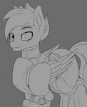 armor ear_piercing looking_at_viewer machine piercing power_armor scar smile solo wings thehuskylord hasbro my_little_pony mythology equid equine horse mammal mythological_creature mythological_equine pegasus pony 2022 absurd_res digital_media_(artwork) hi_res monochrome sketch