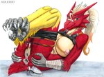 anthro anus blue_eyes bodily_fluids breasts buttplug claws clothed clothing clothing_lift feathers female finger_claws gaping gaping_anus genital_fluids genitals hair lying on_back panties plug_(sex_toy) ponytail pussy sex_toy shirt shirt_lift solo spread_anus spreading toe_claws topwear underwear vaginal_fluids wet_anus yellow_sclera adleisio nintendo pokemon blaziken generation_3_pokemon pokemon_(species) marker_(artwork) mixed_media traditional_media_(artwork)