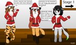 anthro breasts clothing costume dialogue eyewear female glasses group holidays santa_costume text jknewlife christmas hanna_(jknewlife) hazel_silvia sara_aria canid canine domestic_cat felid feline felis fox mammal pantherine tiger english_text