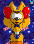 anthro australian_flag belt black_nose boxing_gloves cape clothing dancing flag flag_swimwear footwear handwear happy male open_mouth orange_body socks solo underwear white_eyes purblube_scramble-prll caramelldansen kangaroo macropod mammal marsupial animated meme short_playtime