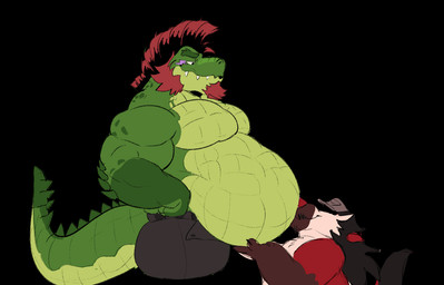 belly belly_worship body_worship canisdawgh duo kiss_on_belly kissing male male/male muscular overweight overweight_male scales size_difference smile smirk tail teeth worship canisd invader_(invaderthegator) alligator alligatorid crocodilian reptile scalie