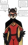 bulge cape clothing cosplay costume dialogue male mask text bastionshadowpaw batman_(series) dc_comics under_the_red_hood batman jason_todd ollie robin_(dc) canid canine fox mammal 5:8 english_text hi_res