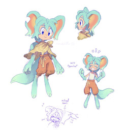 >_< accessory bar_emanata big_ears biped bipedal_feral blue_eyes blush blush_stickers bodily_fluids clothed clothed_humanoid clothed_male clothing dialogue digitigrade disembodied_hand duo ear_pull emanata eyes_closed feral fluffy fluffy_tail flying_sweatdrops front_view fur gloves_(marking) hair hair_accessory hairband hand_on_ear humanoidized improvised_clothing leg_markings long_hair male markings notched_ear onomatopoeia open_mouth open_smile pain ponytail semi-anthro side_view simple_background smile socks_(marking) solo solo_focus sound_effects sweat sweatdrop tail tan_body tan_skin teal_body teal_fur teal_hair tears teeth_showing text three-quarter_view white_background kamabokobun kirby_(series) kirby_and_the_forgotten_land nintendo elfilin alien animal_humanoid chinchilla_humanoid humanoid mammal mammal_humanoid rodent rodent_humanoid starling_(kirby) 2022 digital_drawing_(artwork) digital_media_(artwork) hi_res multiple_images signature sketch