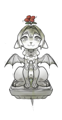 bodily_fluids breasts feet female genital_fluids genitals hair nipples nude sculpture simple_background smile solo tail linye arknights hypergryph studio_montagne canid canine fox gargoyle hybrid mammal digital_drawing_(artwork) digital_media_(artwork) hi_res