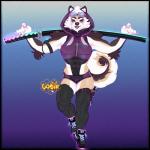 anthro biped clothed clothing dagger eyewear female footwear goggles katana legwear looking_at_viewer makeup melee_weapon shoes smile solo standing sword thigh_highs weapon lotix ingrid_(extremedash) canid canine canis domestic_dog mammal 1:1 hi_res