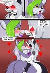 2024 angry angry_kiss anthro argument big_breasts biped black_nose blush breasts canid canid_demon canine canis clothing comic conditional_dnp demon dialogue digital_media_(artwork) duo english_text eye_contact eyebrows female female/female five_nights_at_freddy's five_nights_at_freddy's:_security_breach french_kissing hair heart_symbol hellhound helluva_boss hi_res huge_breasts kissing long_hair looking_at_another loona_(helluva_boss) making_out mammal mythological_canine mythological_creature mythology open_mouth profanity red_sclera roxanne_wolf scottgames simple_background spikes spikes_(anatomy) steel_wool_studios suirano teeth text that_escalated_quickly wolf