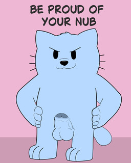 anthro balls blue_body blue_fur chode erection foreskin fur genitals glans hand_on_hip humanoid_genitalia humanoid_penis humor male penis presenting slightly_chubby small_penis solo tail text toony blue_cat_(nubcat) domestic_cat felid feline felis humanoid mammal absurd_res english_text hi_res