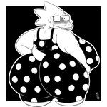 2024 absurd_res alphys anthro artist_name big_breasts big_butt black_background blush blush_lines breasts butt clothed clothing digital_media_(artwork) dress eyewear female glasses hi_res huge_breasts huge_butt itsme_hilo lizard looking_back monochrome obese obese_anthro obese_female overweight overweight_anthro overweight_female pattern_clothing pattern_dress rear_view rectangular_glasses reptile scales scalie simple_background solo spots spotted_clothing spotted_dress standing tail teeth thick_thighs three-quarter_view undertale undertale_(series)