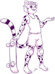 2024 absurd_res anthro aogami barefoot bottomwear cheetah clothed clothing elbow_pads feet felid feline female fur hair hi_res knee_pads mammal markings open_mouth roxie_(masterfluff) shirt shorts skateboard solo spots spotted_body spotted_fur striped_markings striped_tail stripes tail tail_markings tank_top thin_calves thin_thighs topwear vehicle young
