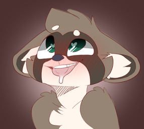 ambiguous_gender anthro blush bodily_fluids drooling fur green_eyes hair heart_eyes heart_symbol saliva simple_background smile solo teeth tongue tongue_out backsash mammal procyonid raccoon 2019 digital_media_(artwork) hi_res