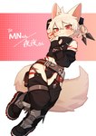 anthro boots bottomwear bulge clothed clothing cropped_topwear footwear kemono kunai male pants shoes simple_background solo weapon young young_anthro young_male kuromu yeye_(mceastnight) canid canine mammal absurd_res hi_res