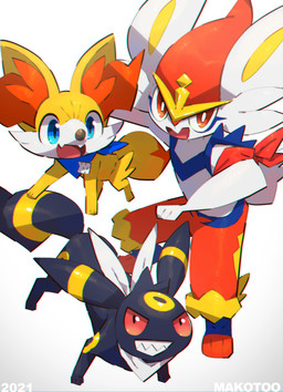 ambiguous_anthro ambiguous_feral ambiguous_gender anthro armband big_ears blue_eyes blue_kerchief blue_neckerchief buckteeth cheek_tuft cute_fangs digitigrade facial_tuft fangs featureless_crotch feral grin group high-angle_view inner_ear_fluff kerchief looking_at_viewer looking_up neckerchief neckwear open_mouth open_smile plantigrade red_armband red_eyes sharp_teeth simple_background smile standing teeth tuft white_background white_kerchief white_neckerchief makotoo nintendo pmd:_icma pokemon pokemon_mystery_dungeon spike_chunsoft ace_(makotoo) lir_(icma) luck_(icma) canid canine cinderace eeveelution fennekin generation_2_pokemon generation_6_pokemon generation_8_pokemon lagomorph mammal pokemon_(species) umbreon 2021 chromatic_aberration
