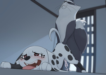 age_difference ambiguous_penetration ass_up bedroom_eyes blush bodily_fluids clenched_teeth cum dipstick_tail doggystyle ejaculation eyes_closed fangs female female_feral female_penetrated feral feral_on_feral feral_penetrated feral_penetrating feral_penetrating_feral from_behind_position fur genital_fluids heart_pupils heart_symbol inside looking_pleasured low-angle_view male male/female male_feral male_on_feral male_penetrating male_penetrating_female male_penetrating_feral markings narrowed_eyes older_feral older_male on_ground open_mouth orgasm orgasm_face penetration quadruped seductive sex spots spotted_body spotted_fur sweat sweaty_face tail tail_markings teeth tongue tongue_out toony whiskers young young_female young_feral younger_female younger_feral anonymous_artist 101_dalmatian_street 101_dalmatians disney constantin_(101_dalmatians) dolly_(101_dalmatians) canid canine canis dalmatian domestic_cat domestic_dog felid feline felis mammal absurd_res colored digital_media_(artwork) hi_res shaded