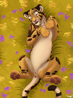 amber_eyes anatomically_correct anatomically_correct_genitalia animal_genitalia animal_vulva anus bedroom_eyes countershading feline_anus feline_genitalia feline_vulva female feral fur genitals high-angle_view leopard_spots looking_at_viewer lying markings narrowed_eyes on_back pawpads paws presenting presenting_vulva seductive solo spots spotted_body spotted_fur spotted_markings spread_legs spreading tail tan_body tan_fur vulva heymayaart skyla_(mwendo) clouded_leopard felid mammal pantherine 2026 3:4 absurd_res digital_media_(artwork) hi_res