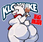 2024 anthro bear big_butt butt dessert digital_drawing_(artwork) digital_media_(artwork) female food gesture holding_food holding_ice_cream holding_object ice_cream klondike_bar klondike_bear lewdewott looking_at_viewer looking_back looking_back_at_viewer mammal pinky_out polar_bear rear_view red_scarf scarf scut_tail short_tail solo standing tail thick_thighs ursine white_body