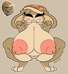 anthro arm_tuft big_breasts big_nipples blush blush_lines breasts crouching female fist food genitals huge_breasts huge_nipples nipples nude object_on_head pancake puffy_nipples pussy shoulder_tuft solo tuft kefiregg lagomorph leporid mammal rabbit absurd_res hi_res