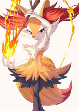 anthro big_tail biped breasts closed_smile digitigrade dipstick_tail elemental_manipulation eyelashes female female_anthro fire fire_manipulation fluffy front_view holding_object holding_stick looking_at_viewer markings mouth_closed narrowed_eyes simple_background small_breasts small_waist smile snout solo standing stick tail tail_markings karaimori nintendo pokemon braixen canid generation_6_pokemon mammal pokemon_(species) 2026 digital_drawing_(artwork) digital_media_(artwork) hi_res portrait three-quarter_portrait