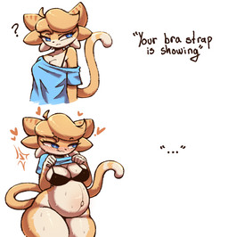 anthro belly big_belly big_breasts blue_eyes bodily_fluids bra bra_strap breasts clothed clothing clothing_lift female fur navel orange_body orange_fur pregnant shirt shirt_lift solo sweat thick_thighs topwear underwear aitherheart bra_strap_showing_(meme) lucya_(ether) domestic_cat felid feline felis mammal hi_res meme