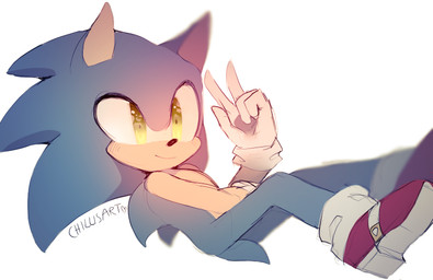 anthro biped blue_body blue_fur clothing footwear fur gesture gloves green_eyes handwear male shoes simple_background smile solo white_background white_clothing white_gloves white_handwear spacecolonie sega sonic_the_hedgehog_(series) sonic_the_hedgehog eulipotyphlan hedgehog mammal 2015