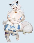animal_print animal_print_bikini anthro big_breasts bikini blue_background blush breasts clothing cow_print cow_print_bikini cowbell curvy_figure eyelashes female fur hair heart_eyes heart_symbol huge_breasts micro_bikini navel pattern_bikini pattern_clothing pattern_swimwear simple_background slightly_chubby slightly_chubby_female solo swimwear tail thick_thighs two-piece_swimsuit voluptuous white_body white_fur white_hair wide_hips utterangle canid canine fox mammal hi_res