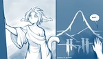 anthro bare_shoulders blue_background bodily_fluids clothed clothing dialogue female hand_on_wall mural robe sad silhouette simple_background solo tears text white_background conditional_dnp tom_fischbach twokinds vehra_(twokinds) basitin mammal 2021 7:4 adobe_photoshop_(artwork) blue_and_white comic digital_media_(artwork) english_text hi_res monochrome sketch