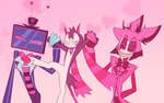 ambiguous_gender anthro electronics for_a_head group holidays male pink_background screen screen_face simple_background television trio conditional_dnp labbit_(artist) hazbin_hotel valentine's_day alastor_(hazbin_hotel) l33t_(labbit) vox_(hazbin_hotel) demon demon_humanoid humanoid imp labbit object_head screen_head tv_head hi_res pink_theme