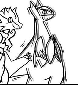 anthro claws duo motion_lines shaking simple_background smile vibrating white_background motherlatias nintendo pokemon generation_3_pokemon generation_5_pokemon latios legendary_pokemon pokemon_(species) reshiram 2018 black_and_white low_res monochrome