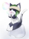 anthro armor biped bubble eyes_closed headgear helmet male simple_background sitting solo white_background unknown_artist .hack cyberconnect2 hermit_(.hack) domestic_cat felid feline felis mammal