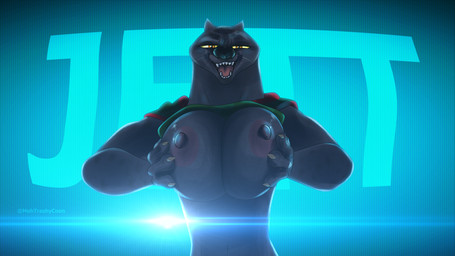 4_fingers anthro big_breasts breast_squish breasts brown_eyes claws clothed clothed_anthro clothed_female clothing fangs female fingers hand_on_breast huge_breasts looking_at_viewer melanistic muscular muscular_anthro muscular_female nipples pink_nipples shirt smile solo squish tank_top teeth tongue topwear yellow_sclera mehtrashycoon goat_(movie) sony_corporation sony_pictures jett_fillmore felid leopard mammal pantherine 16:9 hi_res widescreen