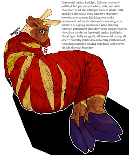 anthro antlers barefoot bdsm bondage bound butt butt_focus candy candy_cane caption clothed clothed_anthro clothed_male clothing delitized dessert feet food food_transformation glowing glowing_nose holidays hoof_focus hooves horn looking_at_viewer male muzzle_(object) muzzled on_ground ribbon_bondage ribbons simple_background smile solo text tongue tongue_out transformation tranquility_tom christmas rudolph_the_red-nosed_reindeer deer mammal new_world_deer reindeer 2025 5:6 english_text full-length_portrait hi_res portrait signature