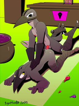 all_fours ambiguous_gender ambiguous_penetrated anal anal_penetration animal_mask anthro balls beak beak_mask blush butt cauldron clothing doggystyle duo feathers feet from_behind_position genitals gloves handwear headgear holidays looking_at_viewer male male/ambiguous male_penetrating male_penetrating_ambiguous mask nipples nude paws penetration penis plague_doctor science sex simple_background tigertooth halloween avian bird corvid corvus_(genus) crow oscine passerine 2019 digital_media_(artwork) hi_res