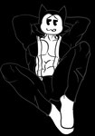 anthro black_body black_fur fur male muscular seductive sitting solo suggestive white_body white_fur nukacolafloat epic_games fortnite meowscles meowscles_(toon) domestic_cat felid feline felis humanoid mammal alpha_channel hi_res monochrome