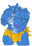 anthro barazoku blue_body blue_fur bulge fur humanoid_hands kemono male muscular muscular_anthro muscular_male scar simple_background solo towel towel_only white_background daich canid canine canis mammal wolf 2020 hi_res