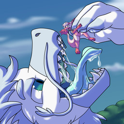 anthro biped bodily_fluids extreme_size_difference female fuzzy imminent_vore male mawplay open_mouth playing saliva size_difference tail tail_tuft tongue tuft whiskers hyperchibiabsol mythology dragon mythological_creature mythological_scalie scalie 1:1 absurd_res hi_res