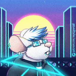 ambiguous_gender animated_gif anthro blue_eyes clothing collar ear_piercing ear_ring eyewear glasses hoodie patreon_logo piercing ring_piercing solo synthwave teeth_showing text topwear mytigertail patreon mammal mouse murid murine rodent 1:1 2019 animated low_res short_playtime subtle_animation url